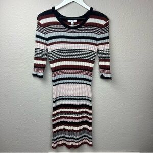 NA-KD 3/4 Sleeve Ribbed Knit Striped Sweater Dress in Sz S